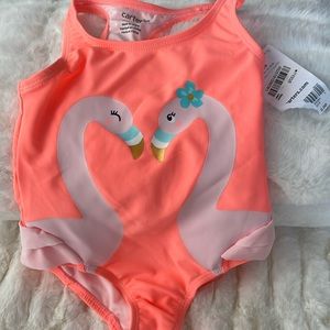 NWT Carters 18M flamingo one piece bathing suit. Orange and pink